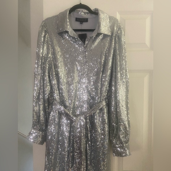 Eloquii Silver Wide-Leg Jumpsuit 20 - Picture 4 of 6